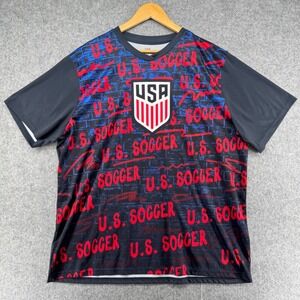 U.S. Soccer Jersey Mens XXL Black Red Blue All Over Print USMNT Shirt